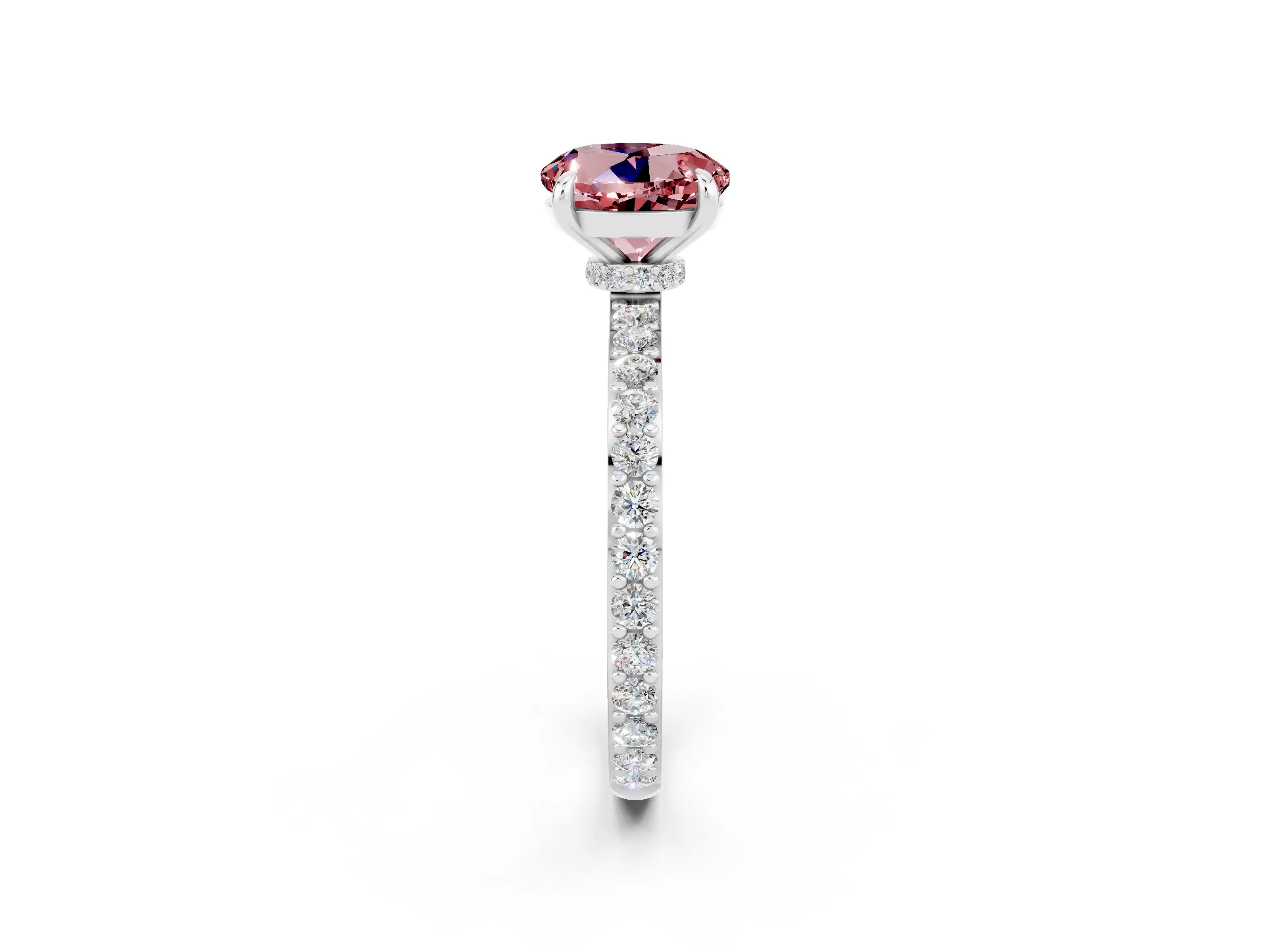 White gold Round Cut Morganite Solitaire Engagement Ring with Pavé Band and Four-Prong Setting_2