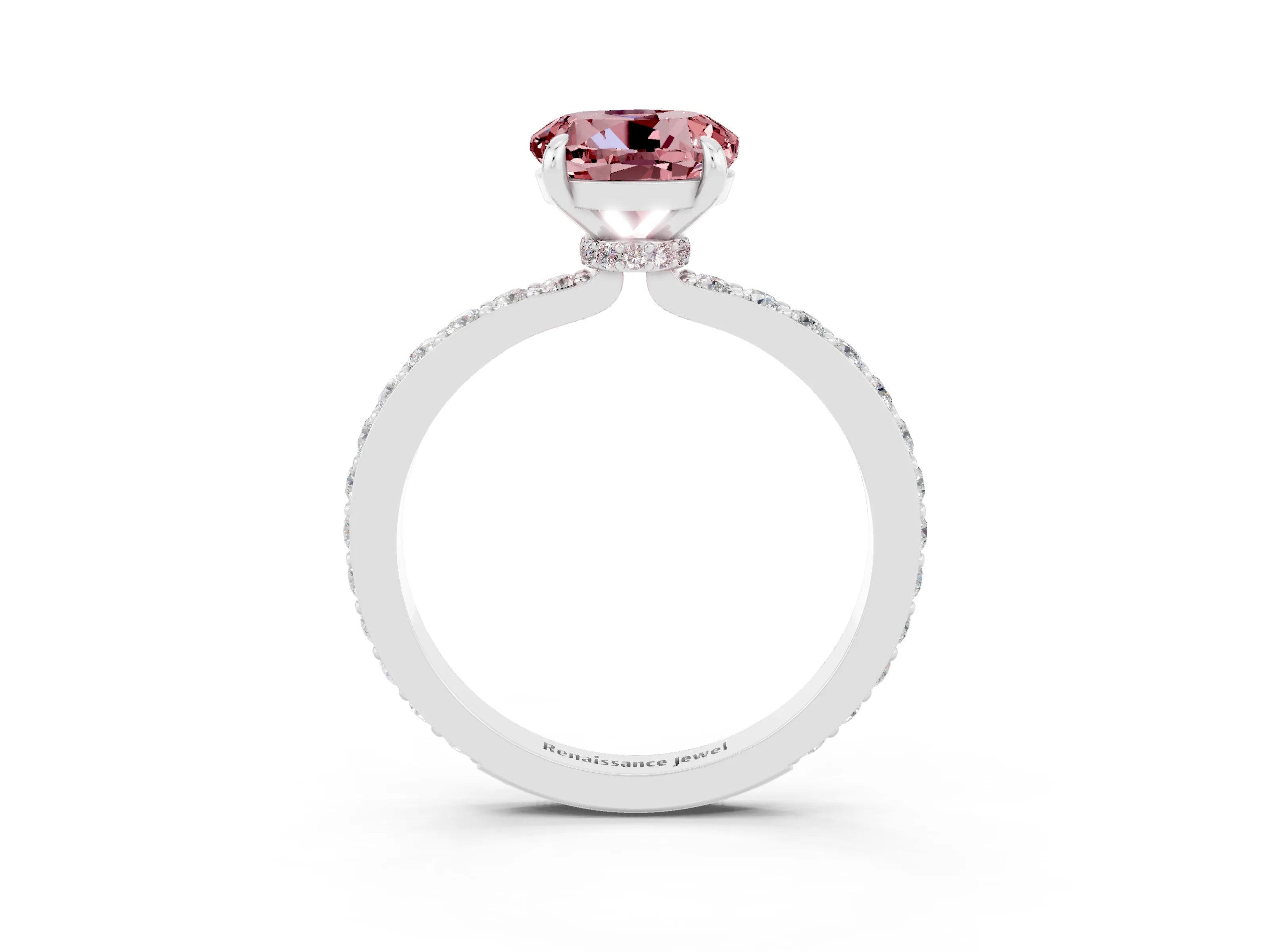 White gold Round Cut Morganite Solitaire Engagement Ring with Pavé Band and Four-Prong Setting_3