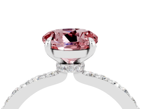 White gold Round Cut Morganite Solitaire Engagement Ring with Pavé Band and Four-Prong Setting_4