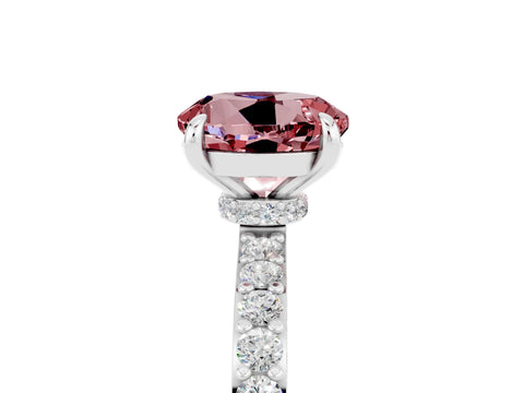 White gold Round Cut Morganite Solitaire Engagement Ring with Pavé Band and Four-Prong Setting_5
