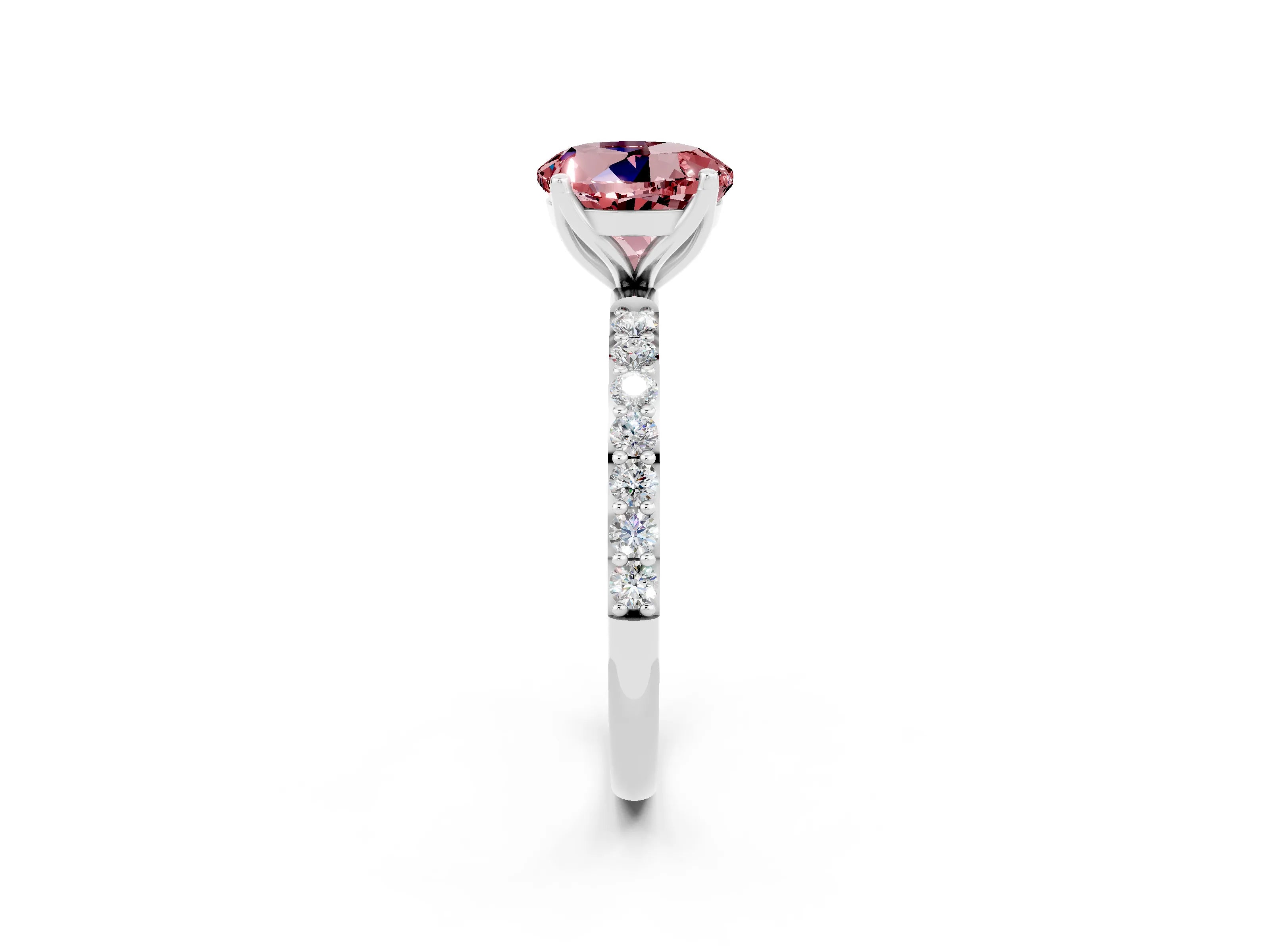 White gold Round Cut Morganite Solitaire Engagement Ring with Pavé Band and Prong Setting_2