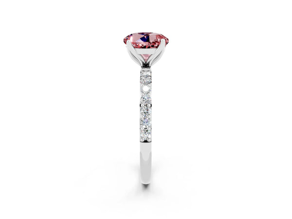 Silver Round Cut Morganite Solitaire Engagement Ring with Round  Pavé Band and Prong Setting
