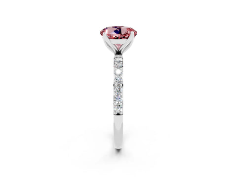 White gold Round Cut Morganite Solitaire Engagement Ring with Pavé Band and Prong Setting_2