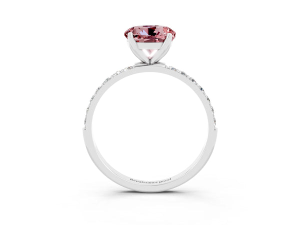 Platinum Round Cut Morganite Solitaire Engagement Ring with Round  Pavé Band and Prong Setting