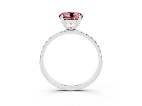 White gold Round Cut Morganite Solitaire Engagement Ring with Pavé Band and Prong Setting_3