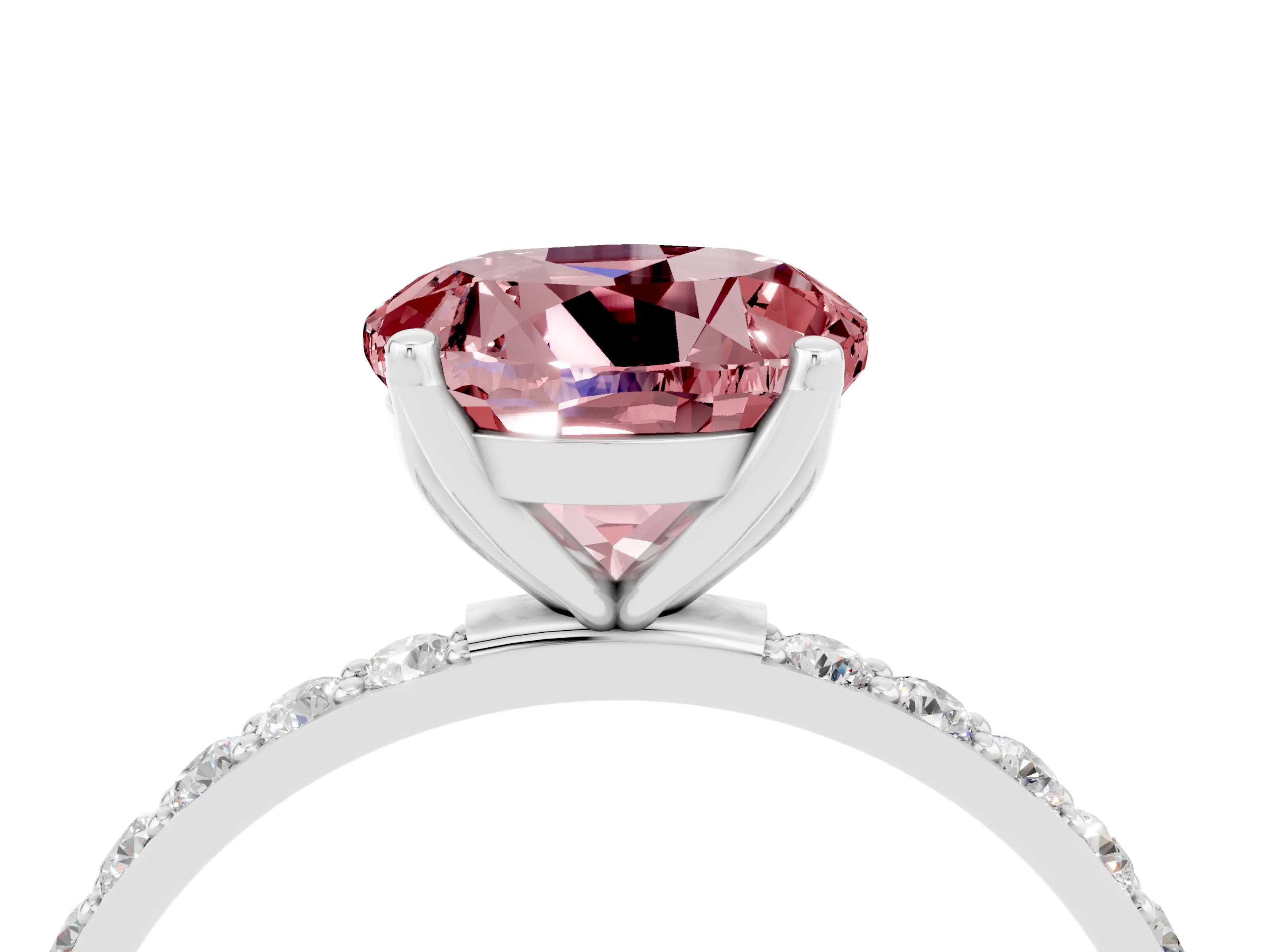 White gold Round Cut Morganite Solitaire Engagement Ring with Pavé Band and Prong Setting_4