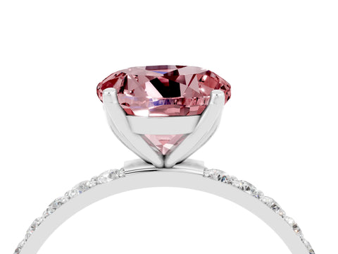 White gold Round Cut Morganite Solitaire Engagement Ring with Pavé Band and Prong Setting_4