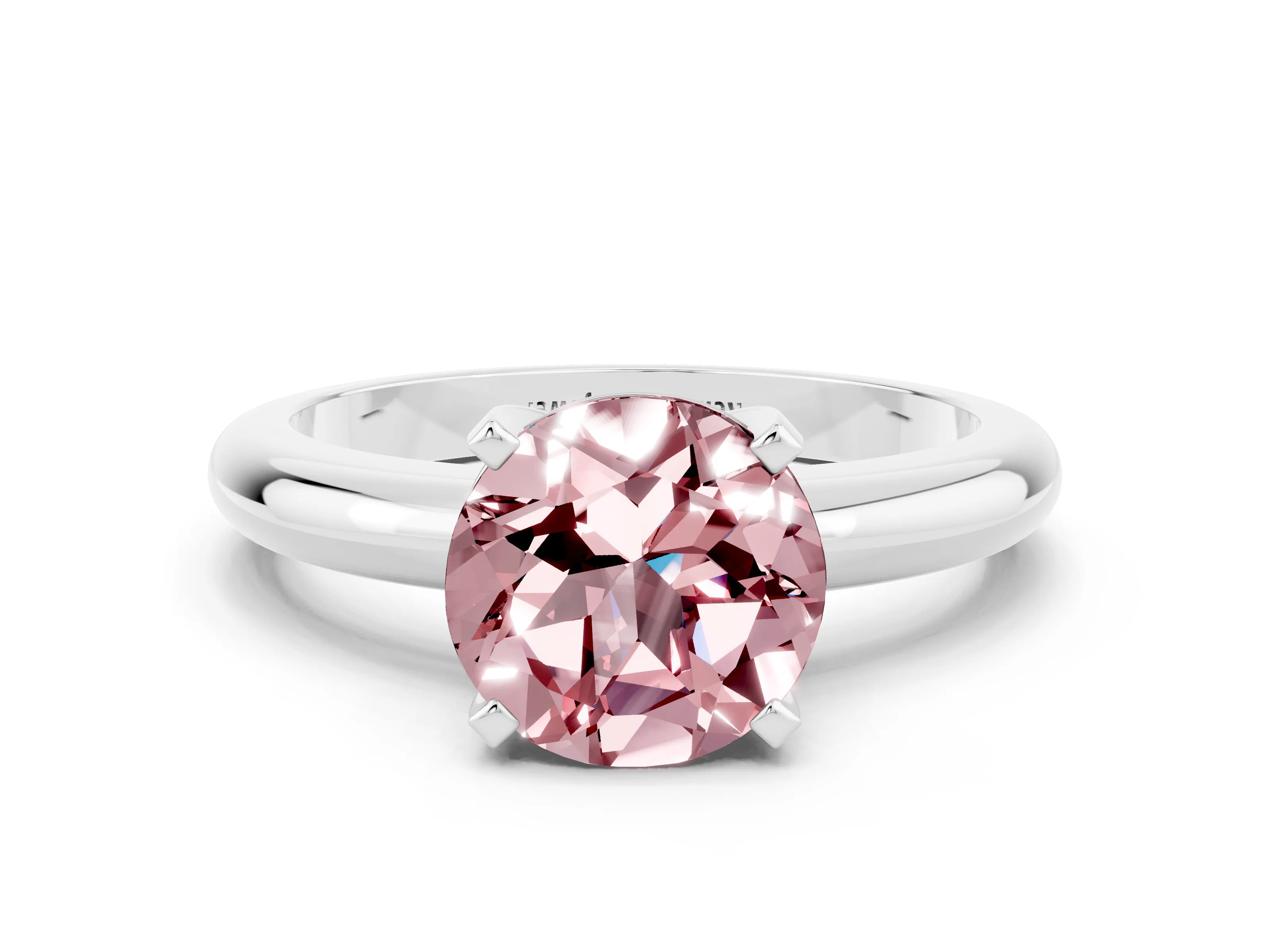 White gold Round Cut Morganite Solitaire Engagement Ring with Round Band and Four-Prong Setting