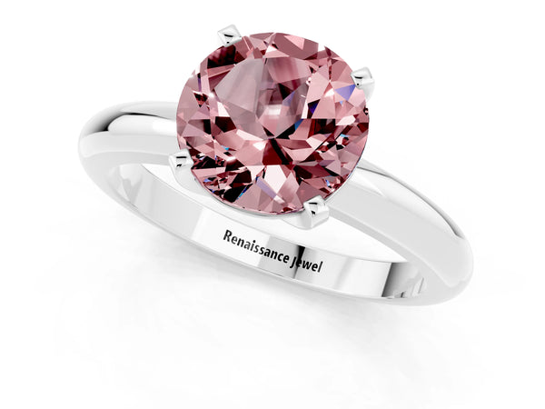 White gold Round Cut Morganite Solitaire Engagement Ring with Round Band and Four-Prong Setting