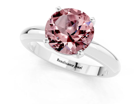 White gold Round Cut Morganite Solitaire Engagement Ring with Round Band and Four-Prong Setting_1