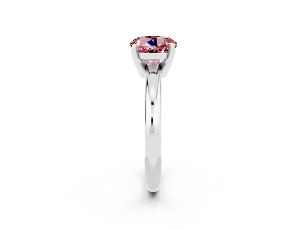 Silver Round Cut Morganite Solitaire Engagement Ring with Round Band and Four-Prong Setting