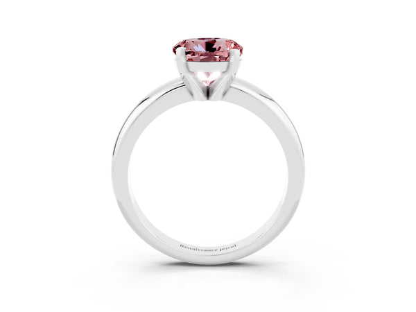Platinum Round Cut Morganite Solitaire Engagement Ring with Round Band and Four-Prong Setting