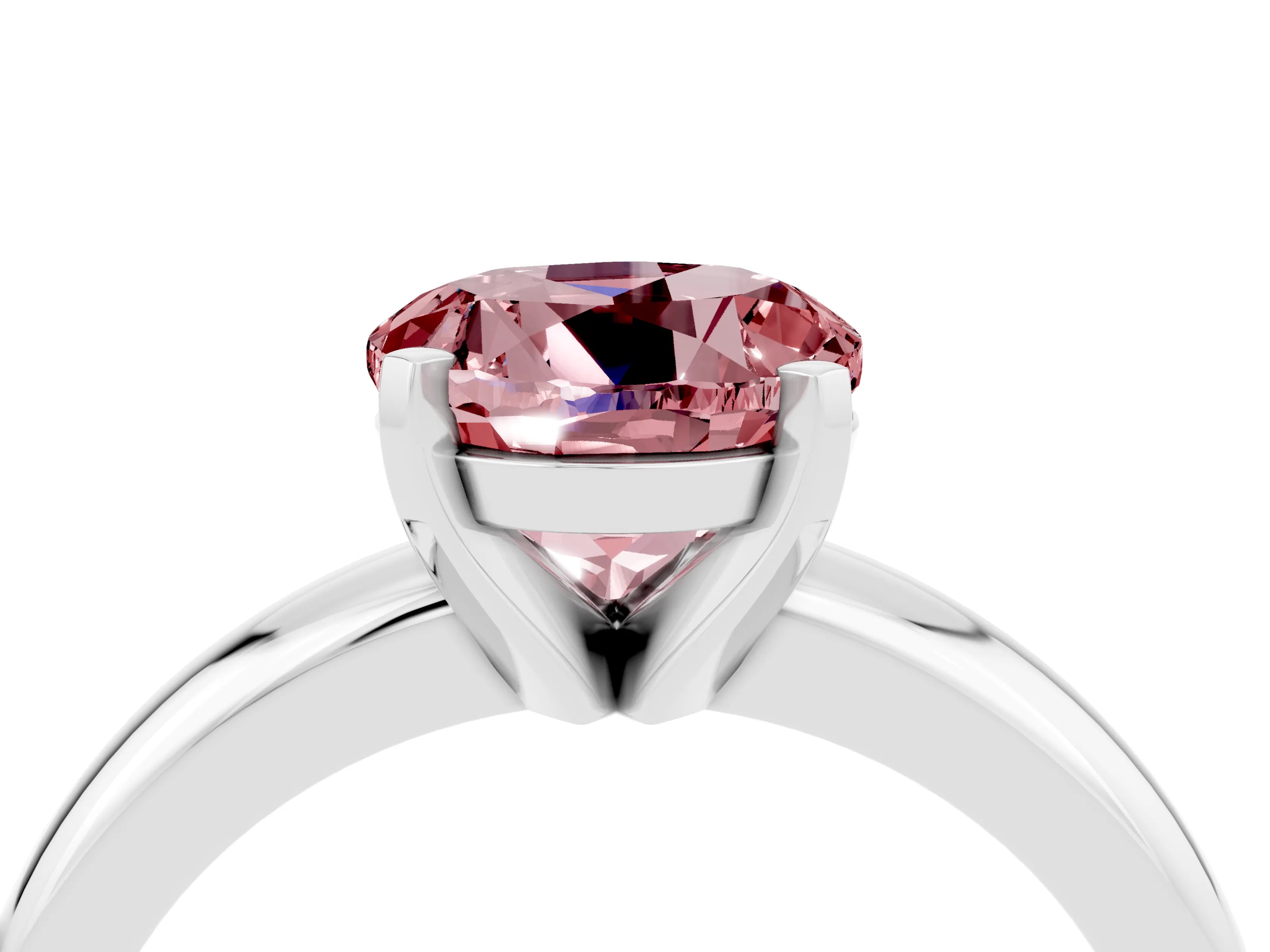 White gold Round Cut Morganite Solitaire Engagement Ring with Round Band and Four-Prong Setting_4