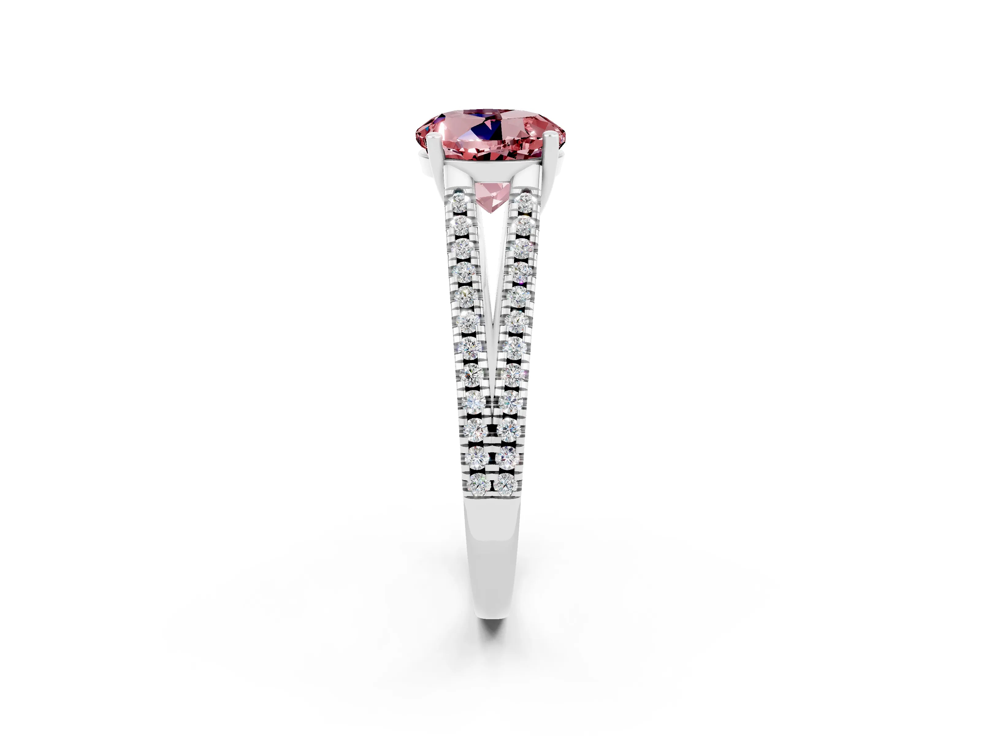 White gold Round Cut Morganite Solitaire Engagement Ring with Split Shank Pavé Band_2