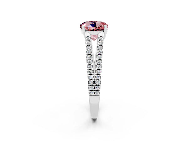 Platinum Round Cut Morganite Solitaire Engagement Ring with Split Shank Pavé Band