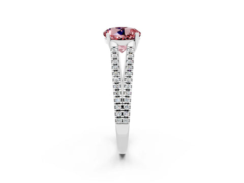 White gold Round Cut Morganite Solitaire Engagement Ring with Split Shank Pavé Band_2