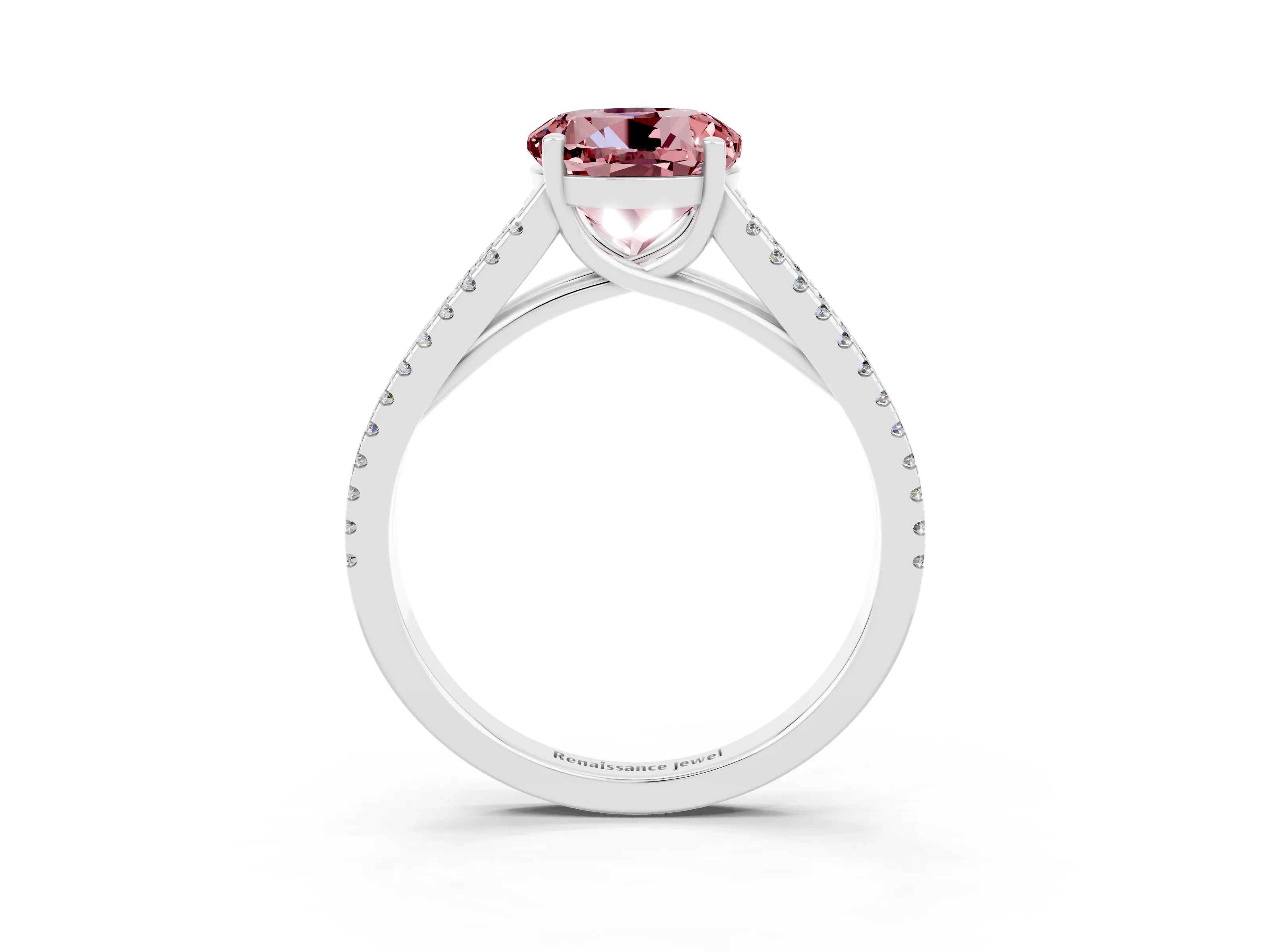 White gold Round Cut Morganite Solitaire Engagement Ring with Split Shank Pavé Band_3