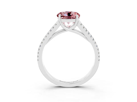 White gold Round Cut Morganite Solitaire Engagement Ring with Split Shank Pavé Band_3