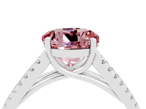 White gold Round Cut Morganite Solitaire Engagement Ring with Split Shank Pavé Band_4
