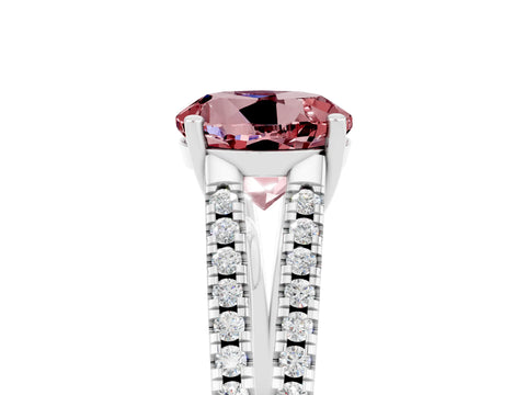 White gold Round Cut Morganite Solitaire Engagement Ring with Split Shank Pavé Band_5