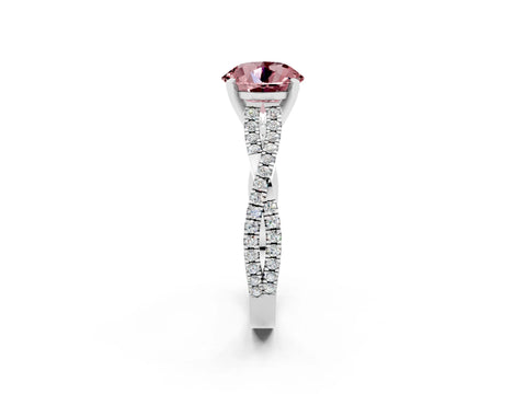 White gold Round Cut Morganite Solitaire Engagement Ring with Twisted Pavé Band and Four-Prong Setting_14