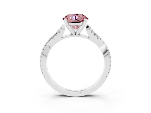 White gold Round Cut Morganite Solitaire Engagement Ring with Twisted Pavé Band and Four-Prong Setting_15