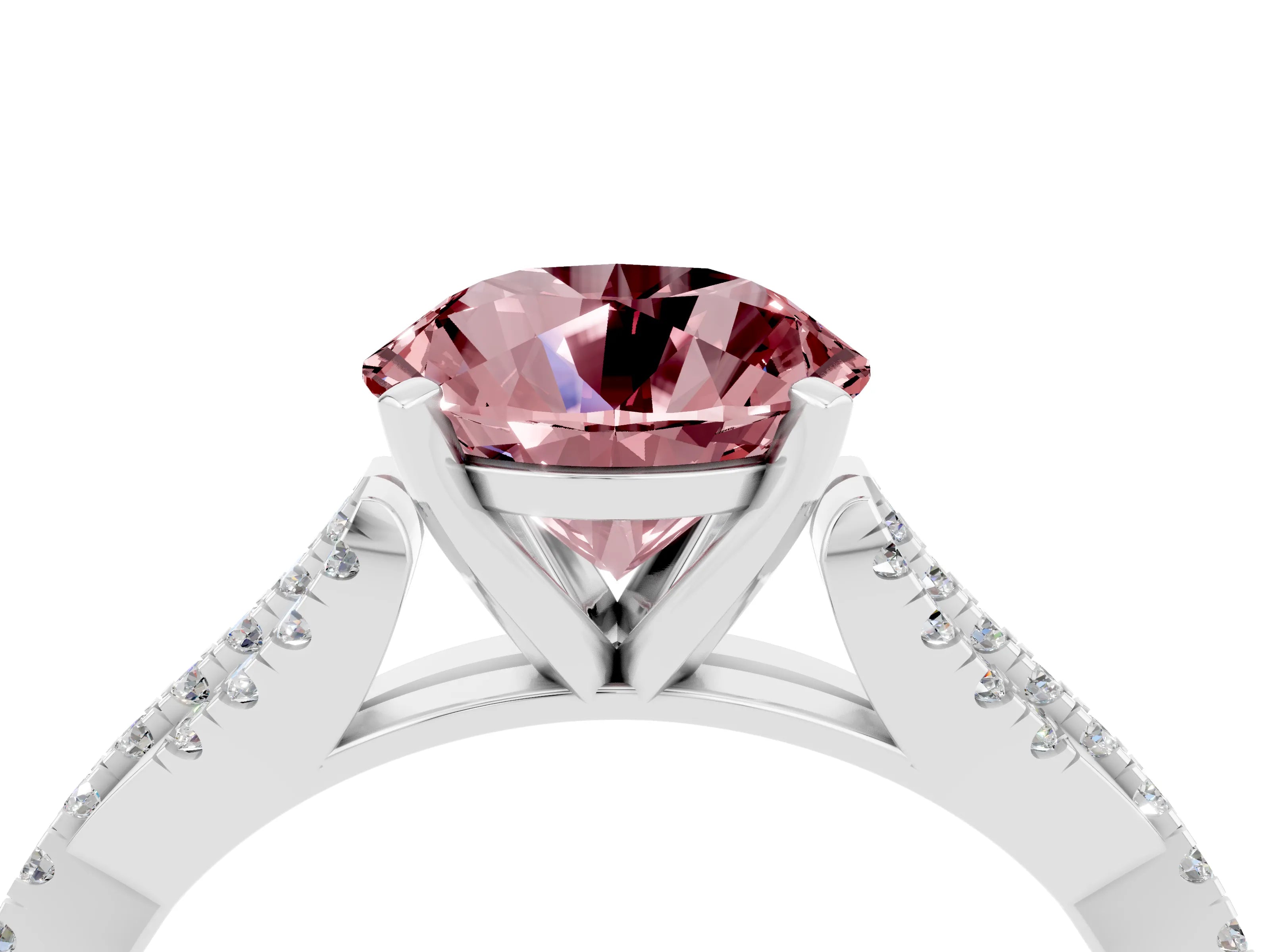White gold Round Cut Morganite Solitaire Engagement Ring with Twisted Pavé Band and Four-Prong Setting_16