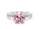 White gold Round Cut Morganite Solitaire Pavé Band with Four-Prong Setting