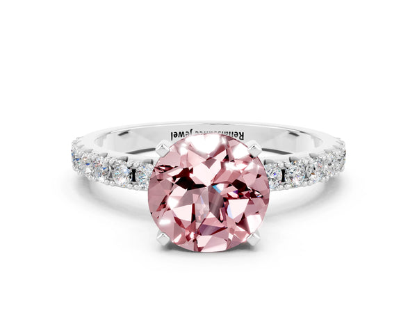 Silver Round Cut Morganite Solitaire Pavé Band with Four-Prong Setting