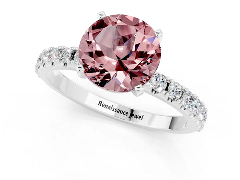 White gold Round Cut Morganite Solitaire Pavé Band with Four-Prong Setting_1