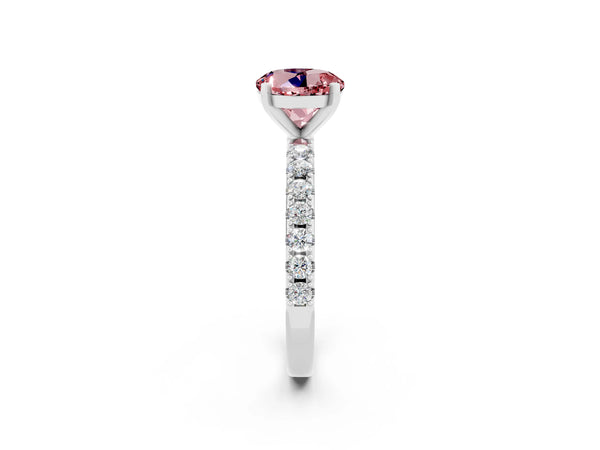 Silver Round Cut Morganite Solitaire Pavé Band with Four-Prong Setting