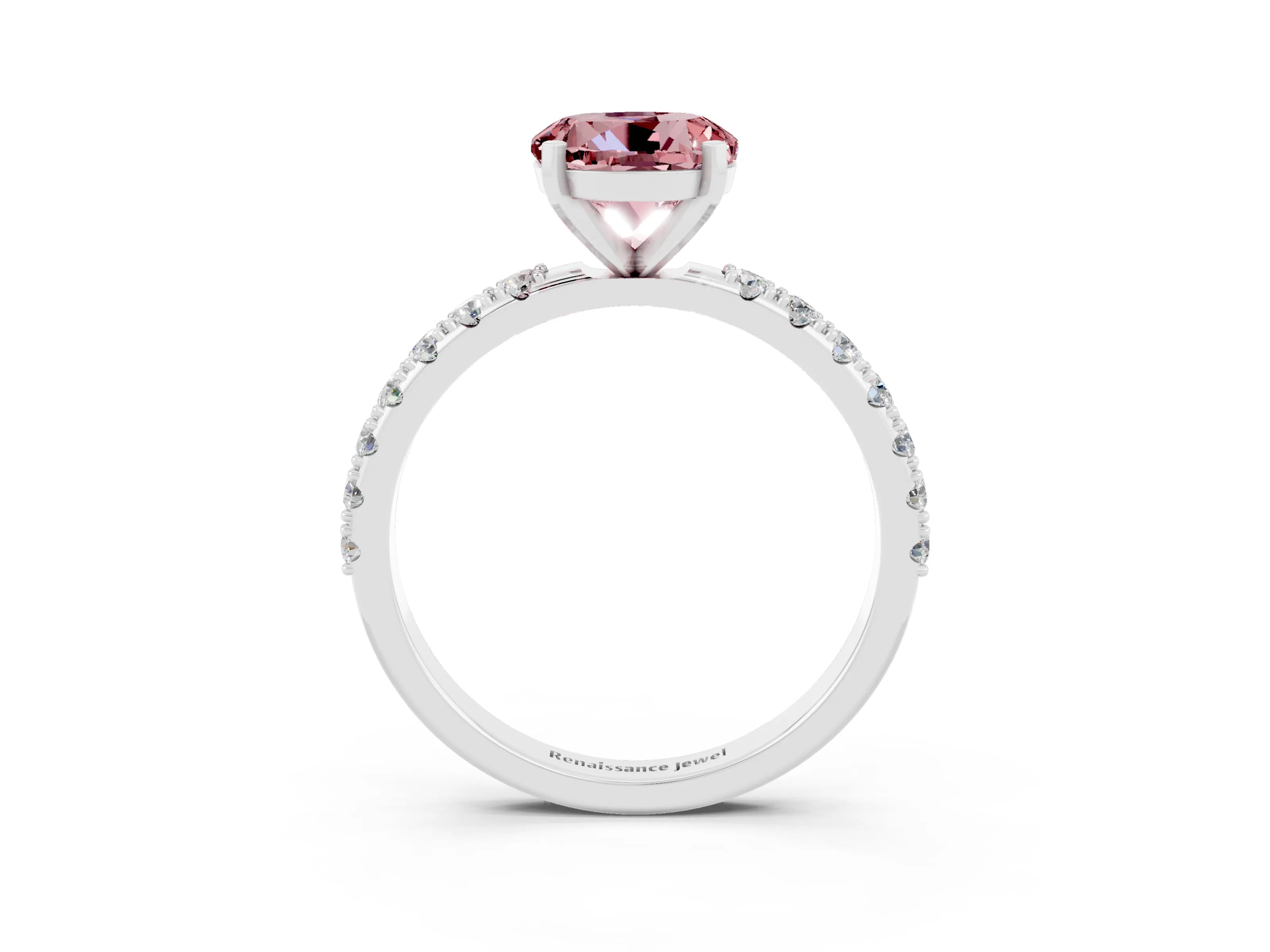 White gold Round Cut Morganite Solitaire Pavé Band with Four-Prong Setting_3