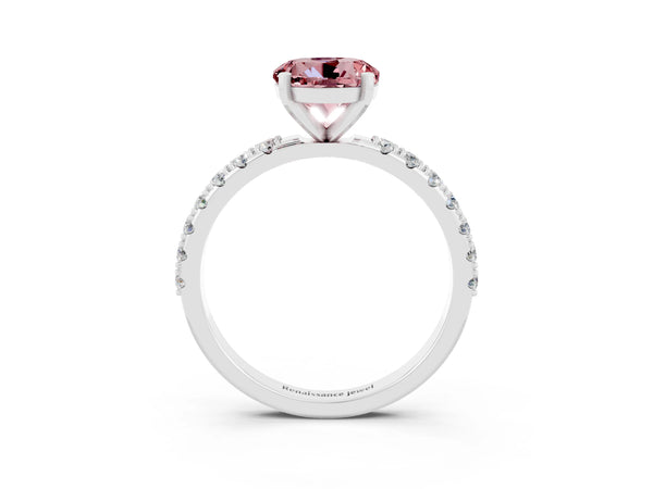Platinum Round Cut Morganite Solitaire Pavé Band with Four-Prong Setting