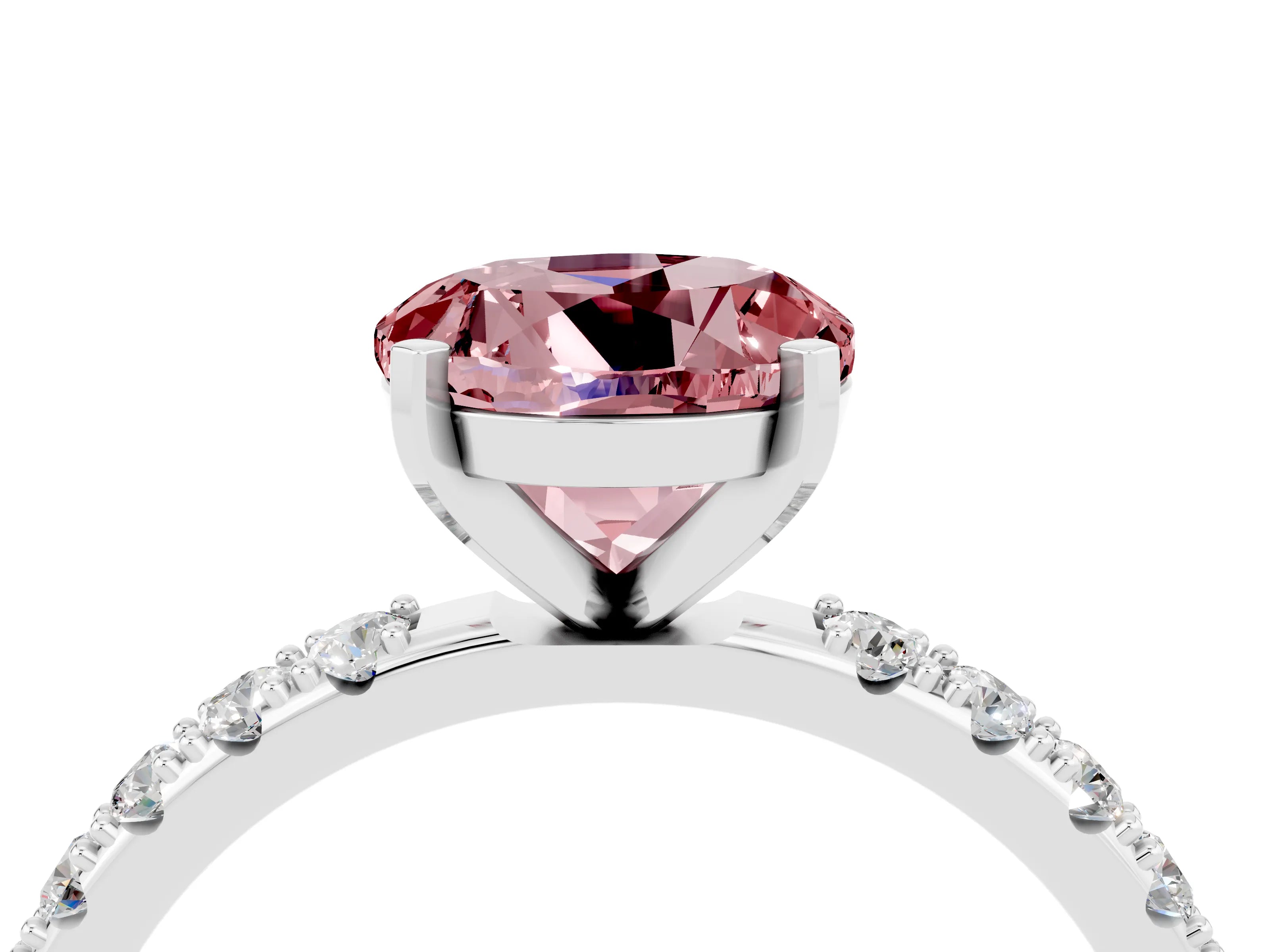 White gold Round Cut Morganite Solitaire Pavé Band with Four-Prong Setting_4