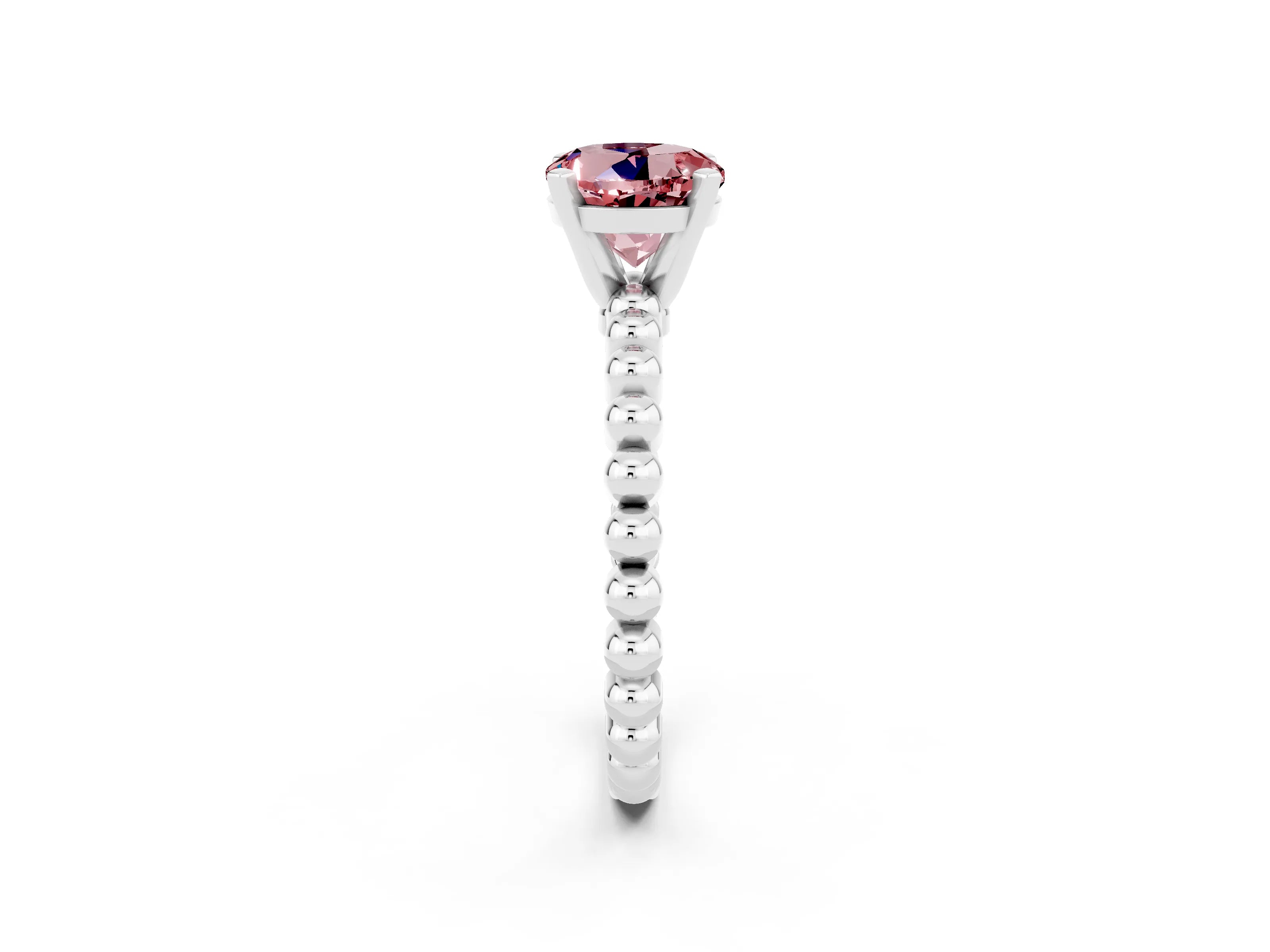 White gold Round Cut Morganite Solitaire Ring with Beaded Band and Prong Setting_14