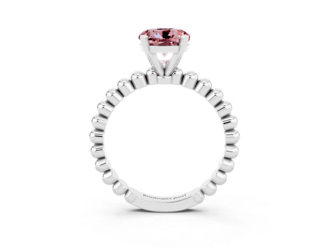 White gold Round Cut Morganite Solitaire Ring with Beaded Band and Prong Setting_15