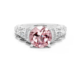 White gold Round Cut Morganite Solitaire Ring with Filigree Band and Four-Prong Setting_24