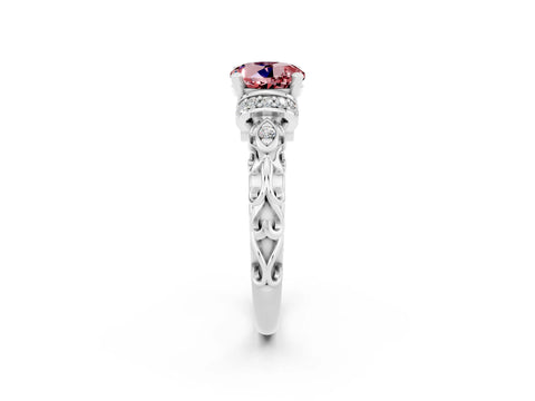 White gold Round Cut Morganite Solitaire Ring with Filigree Band and Four-Prong Setting_26