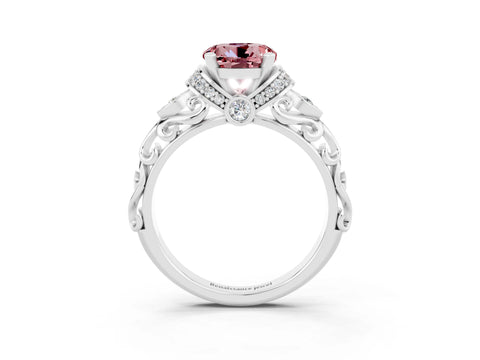 White gold Round Cut Morganite Solitaire Ring with Filigree Band and Four-Prong Setting_27
