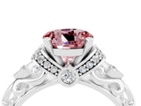 White gold Round Cut Morganite Solitaire Ring with Filigree Band and Four-Prong Setting_28