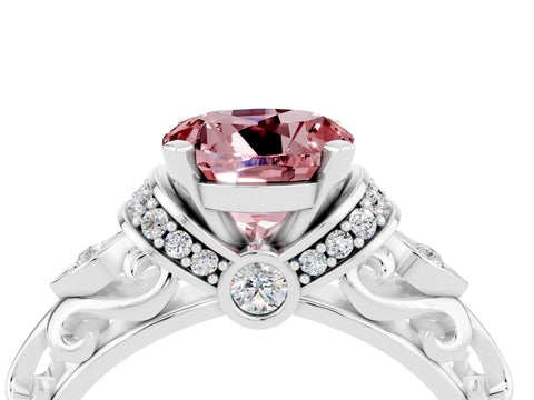 White gold Round Cut Morganite Solitaire Ring with Filigree Band and Four-Prong Setting_28