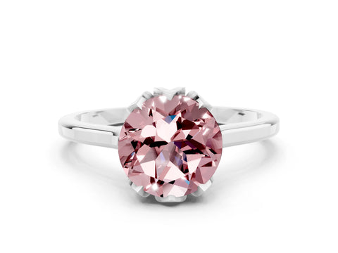 White gold Round Cut Morganite Solitaire Ring with Flower Prong Setting and Classic Band_12