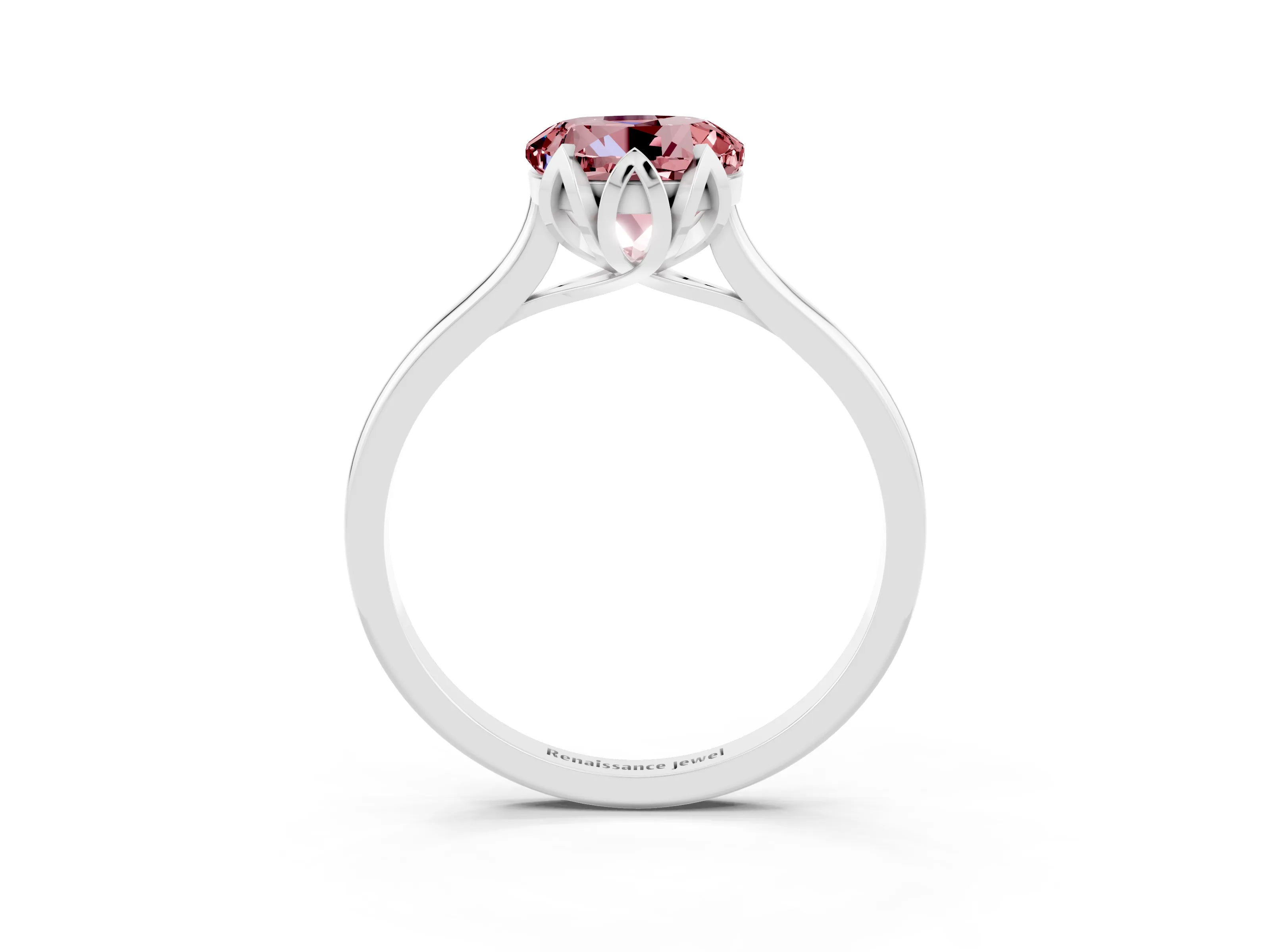 White gold Round Cut Morganite Solitaire Ring with Flower Prong Setting and Classic Band_15