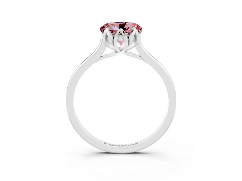 White gold Round Cut Morganite Solitaire Ring with Flower Prong Setting and Classic Band_15