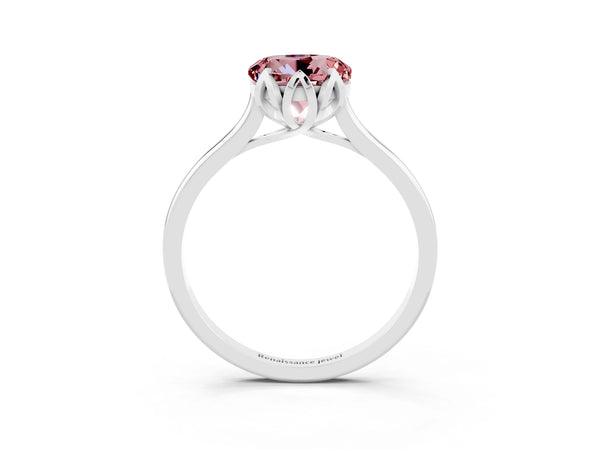 White gold Round Cut Morganite Solitaire Ring with Flower Prong Setting and Classic Band
