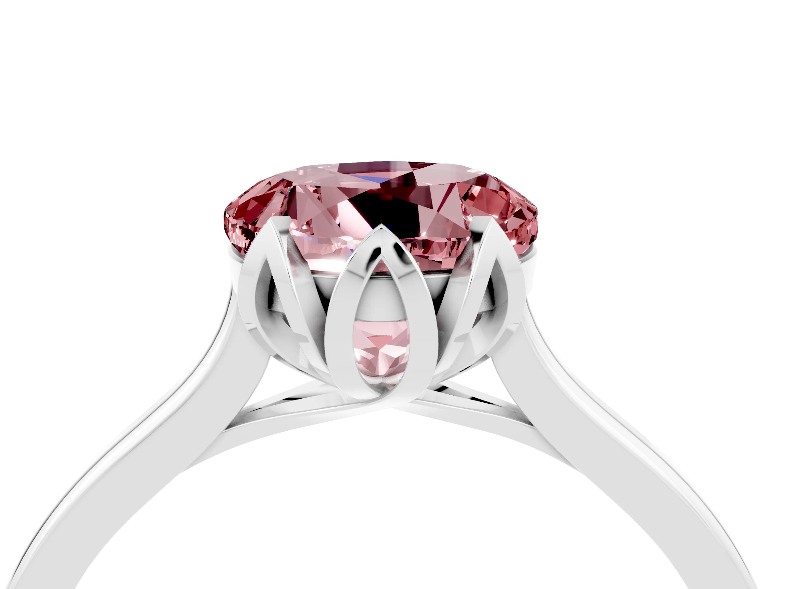 White gold Round Cut Morganite Solitaire Ring with Flower Prong Setting and Classic Band_16