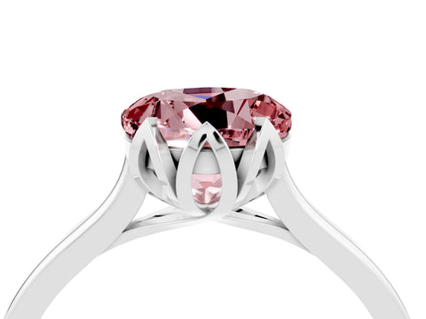 White gold Round Cut Morganite Solitaire Ring with Flower Prong Setting and Classic Band_16