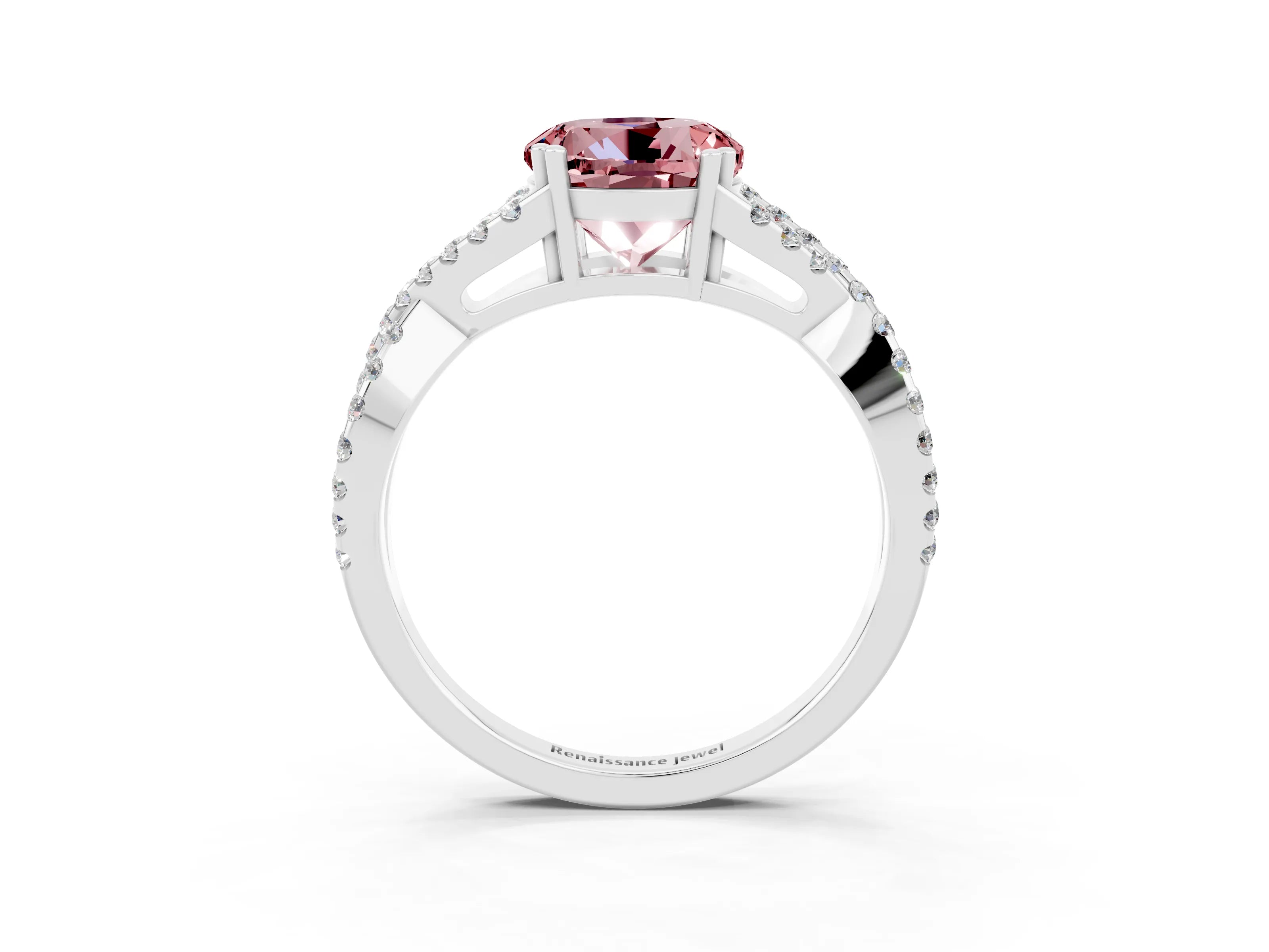 White gold Round Cut Morganite Solitaire Ring with Four-Prong Setting and Twisted Pavé Band_3