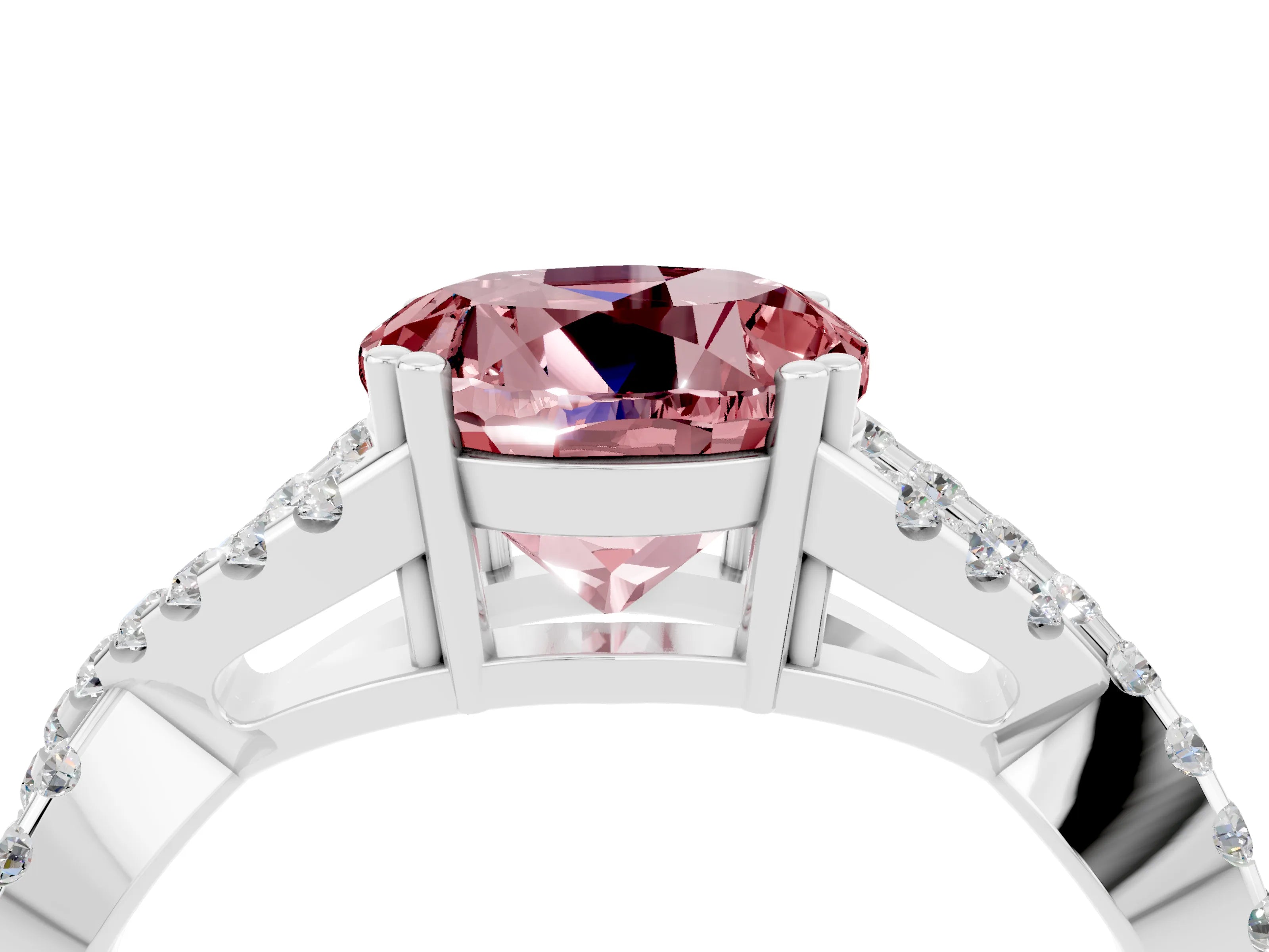 White gold Round Cut Morganite Solitaire Ring with Four-Prong Setting and Twisted Pavé Band_4