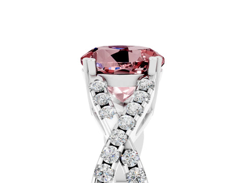 White gold Round Cut Morganite Solitaire Ring with Four-Prong Setting and Twisted Pavé Band_5